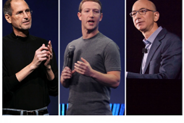 Steve Jobs, Mark Zuckerberg and Jeff Bezos