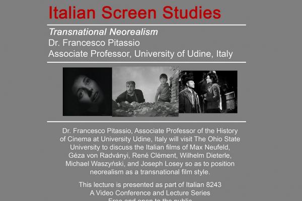 Transnational Neorealism Talk flyer, image shows shots of various films and event details.