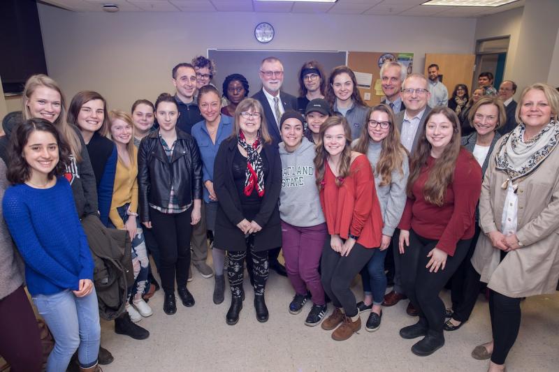 Marx-Scouras is presented with the Alumni Award for Distinguished Teaching while teaching class