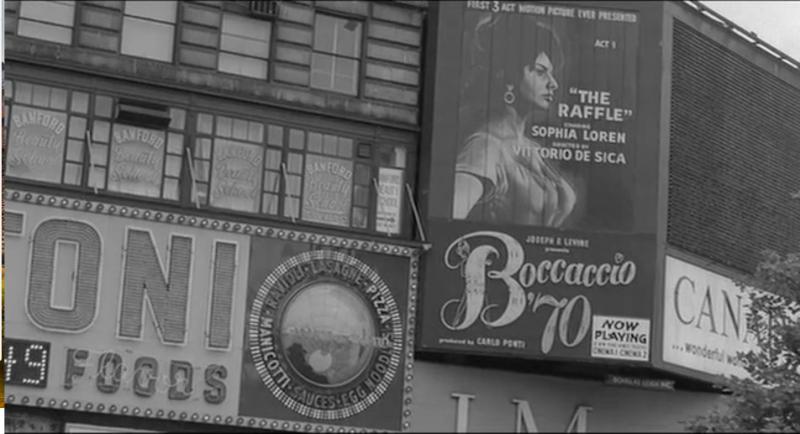 Boccaccio ‘70 in New York City, screengrab from "Mafioso" (Alberto Lattuada, 1962)