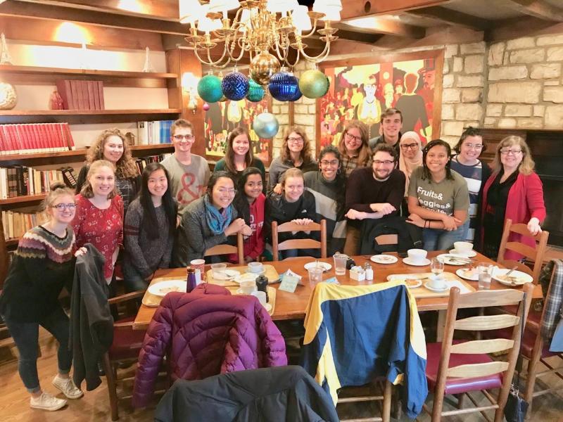 French 2101 Honors students enjoy a meal at La Chatelaine with Dr. Danielle Marx-Scouras