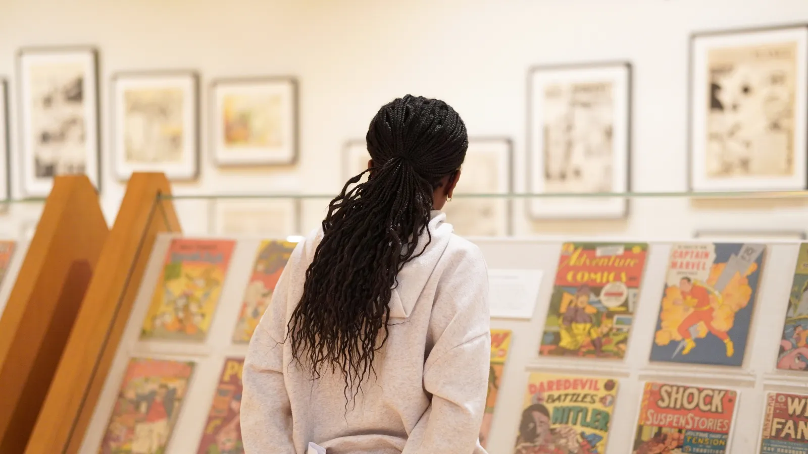 Student visiting Cartoon Library