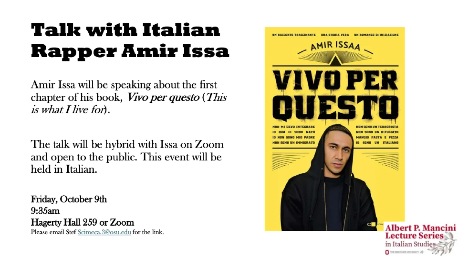 event flyer featuring rapper Amir Issaa and his book