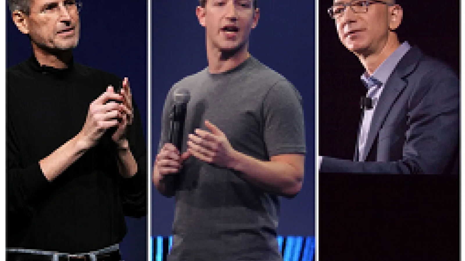 Steve Jobs, Mark Zuckerberg and Jeff Bezos