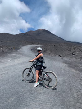 Woman mountain biking. 