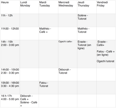 AU25 French tutoring schedule