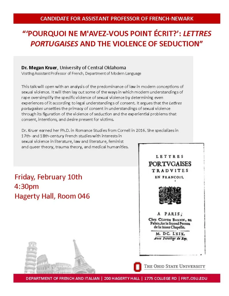 Megan Kruer's lecture flyer