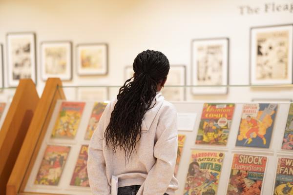 Student visiting Cartoon Library
