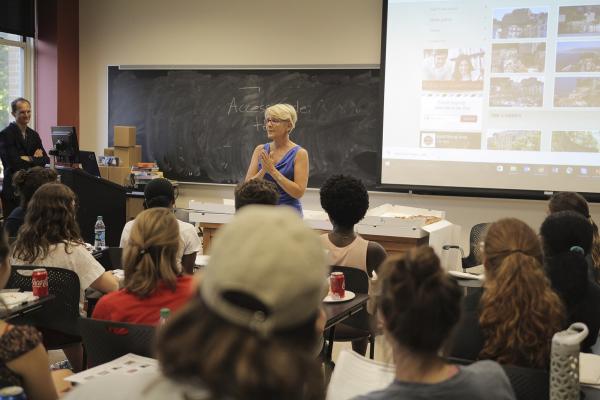 Janice Aski speaking to students