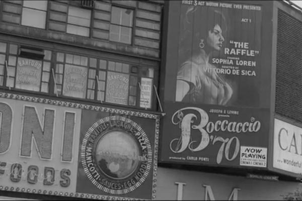 Boccaccio ‘70 in New York City, screengrab from "Mafioso" (Alberto Lattuada, 1962) Boccaccio ‘70 in New York City, screengrab from "Mafioso" (Alberto Lattuada, 1962)